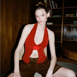 With Jean Rose Top in Red